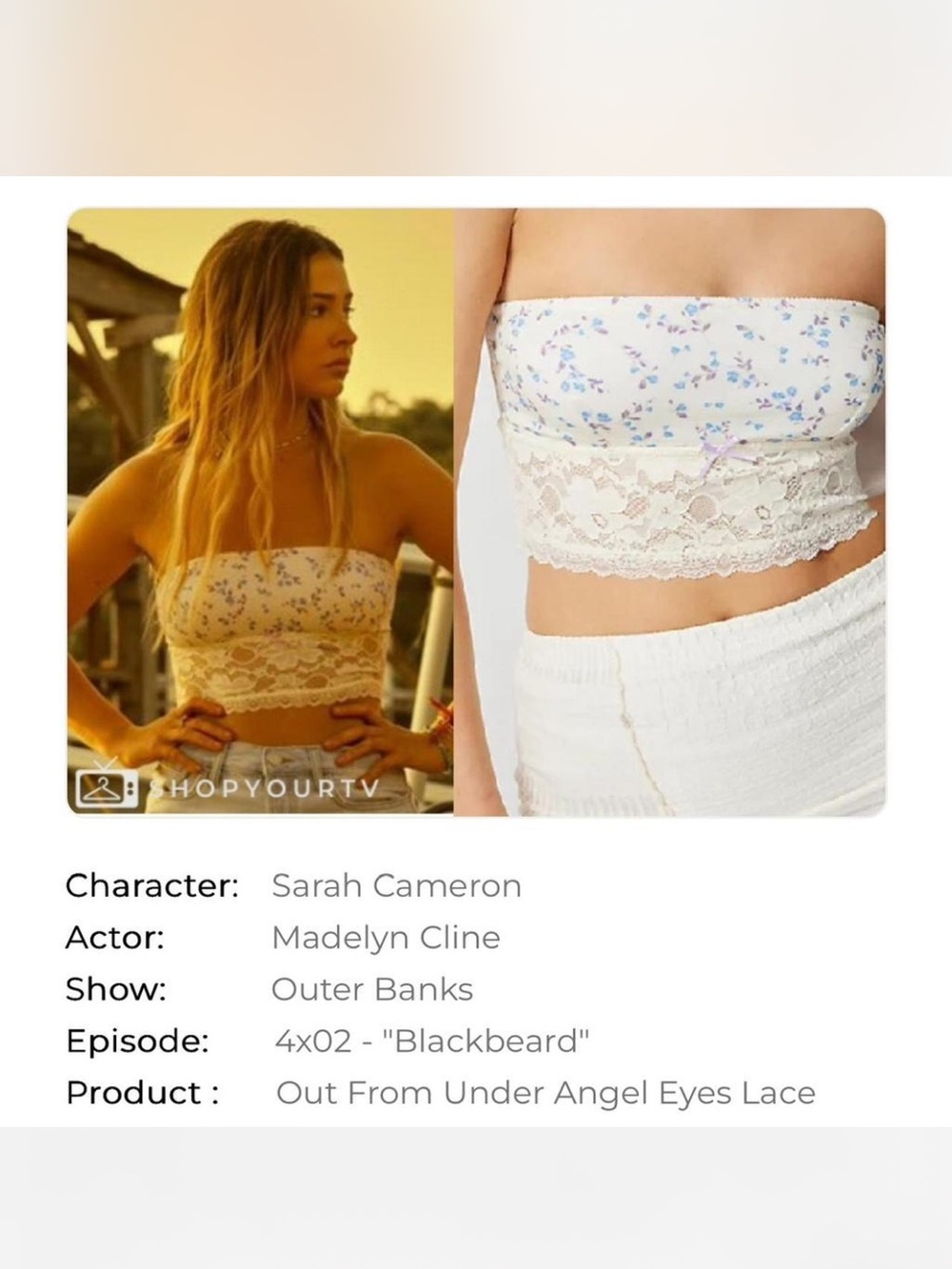 ASO Sarah Cameron Outer Banks Bandeau Floral Lace Out From Under Top